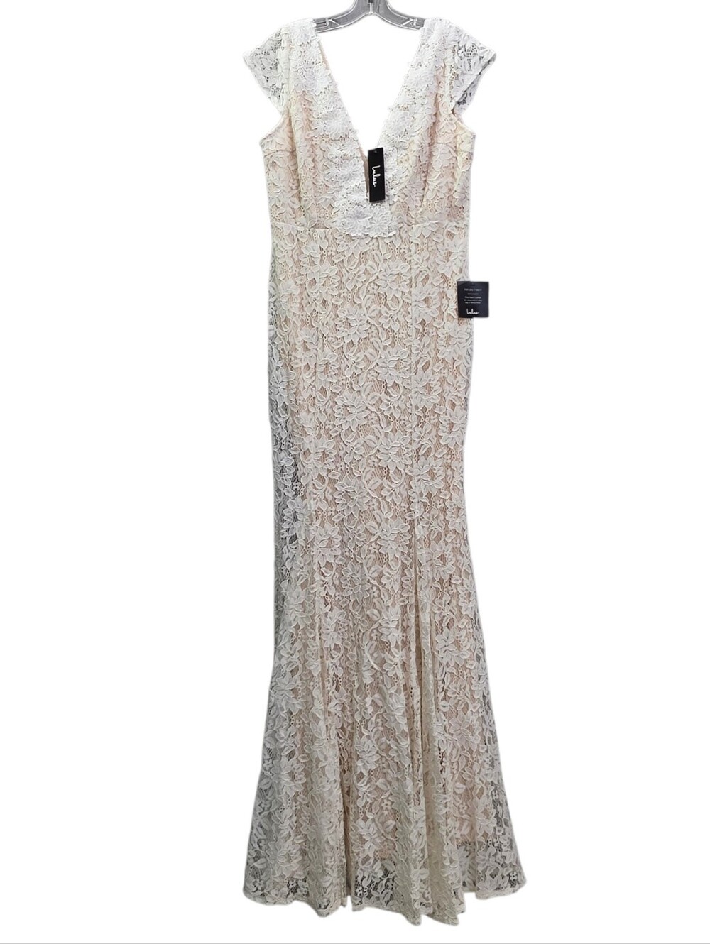 Nwt Lulu's Icing On The Cake Cap Sleeve Deep V Ivory  Floral Lace Wedding Dress - Picture 3 of 17